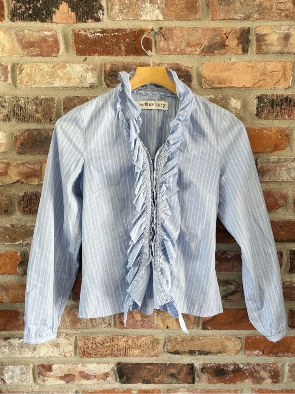 Our Legacy Blue Ruffle Detail Long Sleeve Blouse Shirt Top, 34